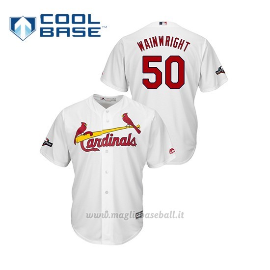 Maglia Baseball Uomo St. Louis Cardinals 50 Adam Wainwright 2019 Postseason Cool Base Bianco